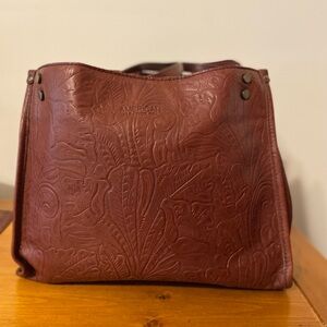 American Leather Embossed Leather Shoulder Bag in Rich Brown